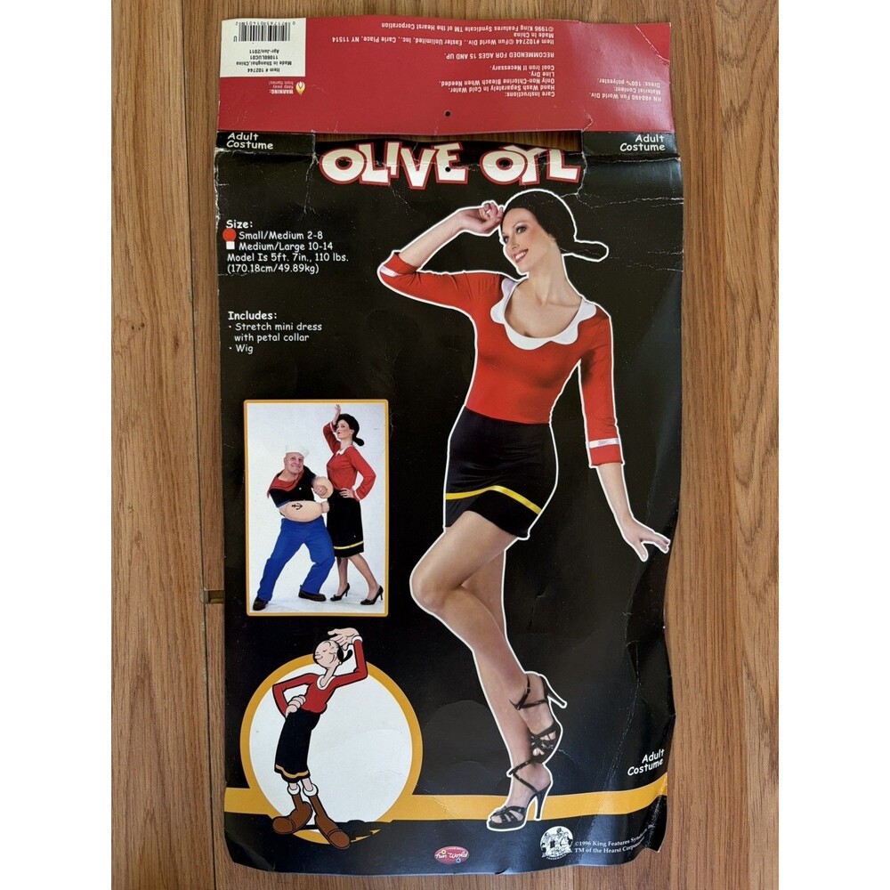 Fun World Olive Oyl Popeye Halloween Costume & Wig Size S-M ( 2-8)